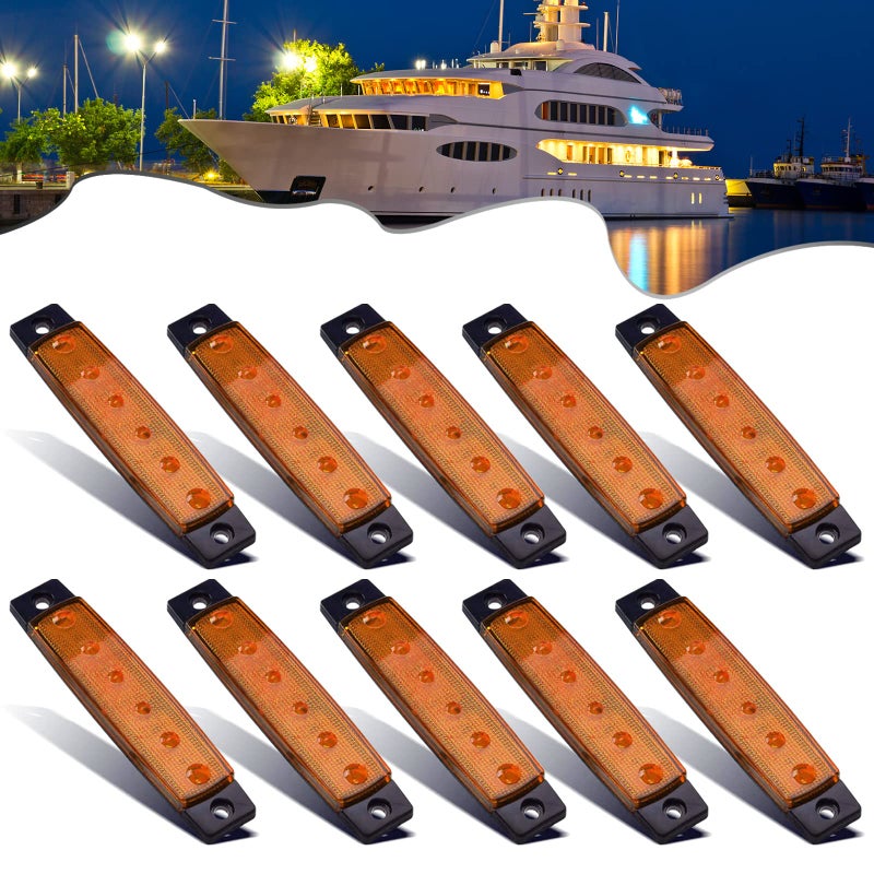 PSEQT LED Boat Interior Lights Marine Courtesy Light Strip Deck Transom Cockpit Navigation Lighting Waterproof for Fishing Pontoon Kayak Yacht Sailboat (Amber 10Pcs) - Image 1